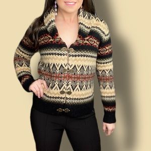 Women's Patterned Sweater - Black, Cream, Brown